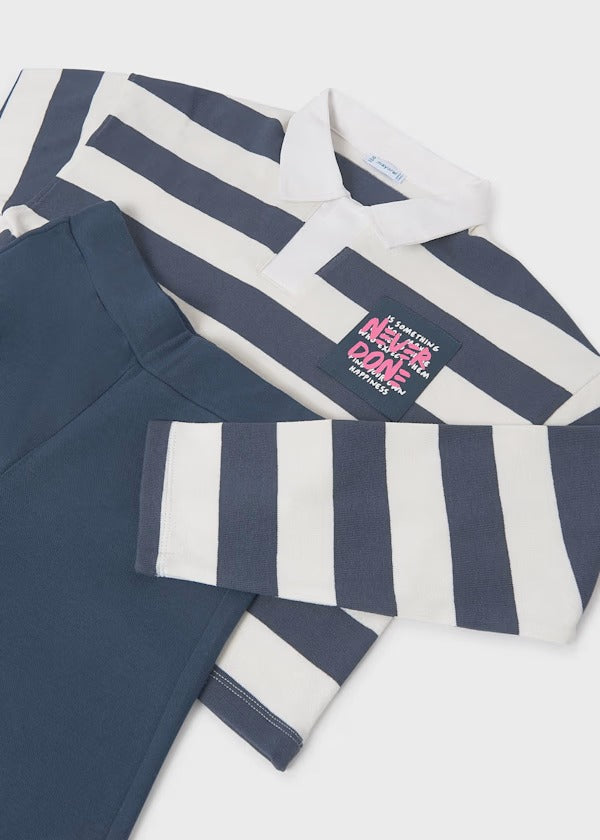 Mayoral KIz Çocuk Polo Yaka Tshirt Pantolon Takım Çizgili Lacivert