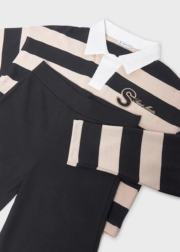 Mayoral Erkek Çocuk Polo Yaka Tshirt Pantolon Takım Çizgili Siyah