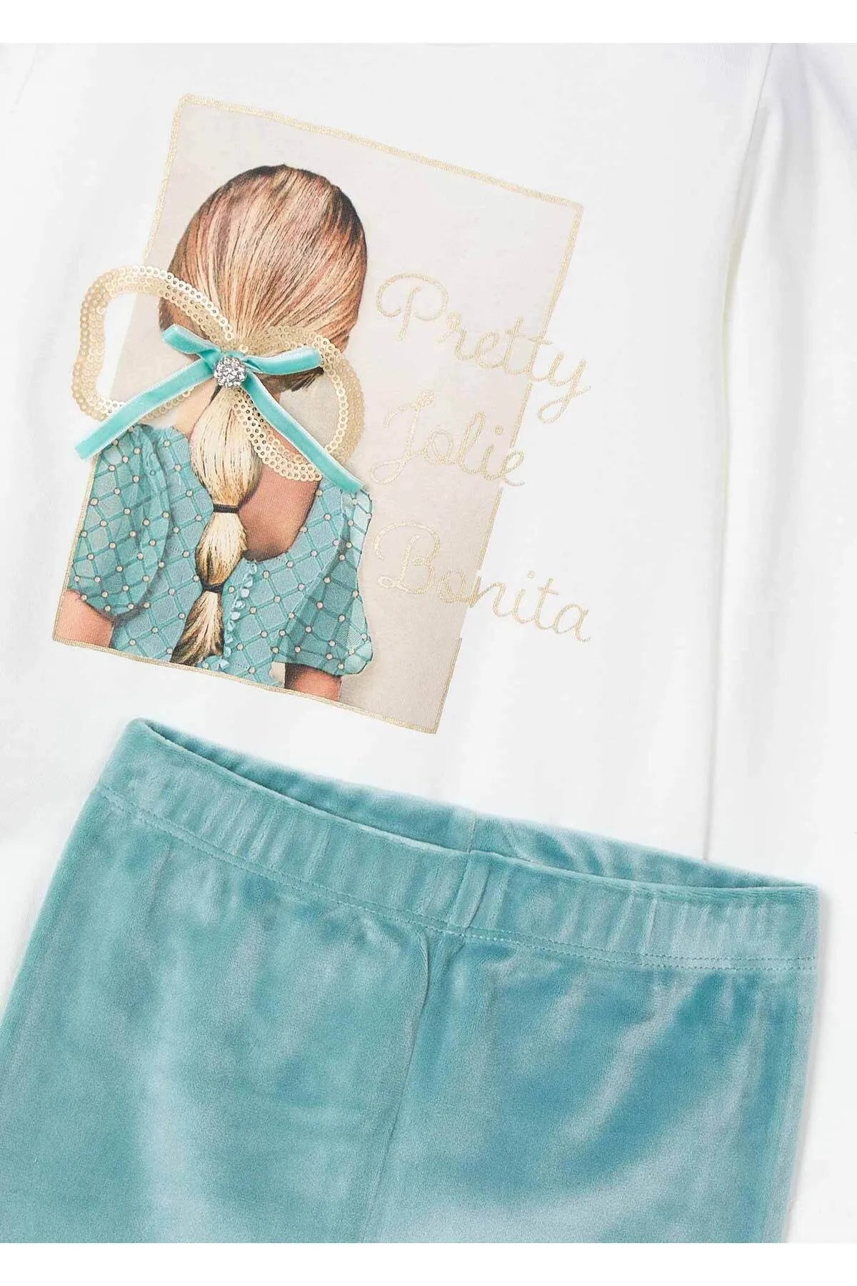 Mayoral Kız Çocuk Bluz Kadife Tayt Takım Mint