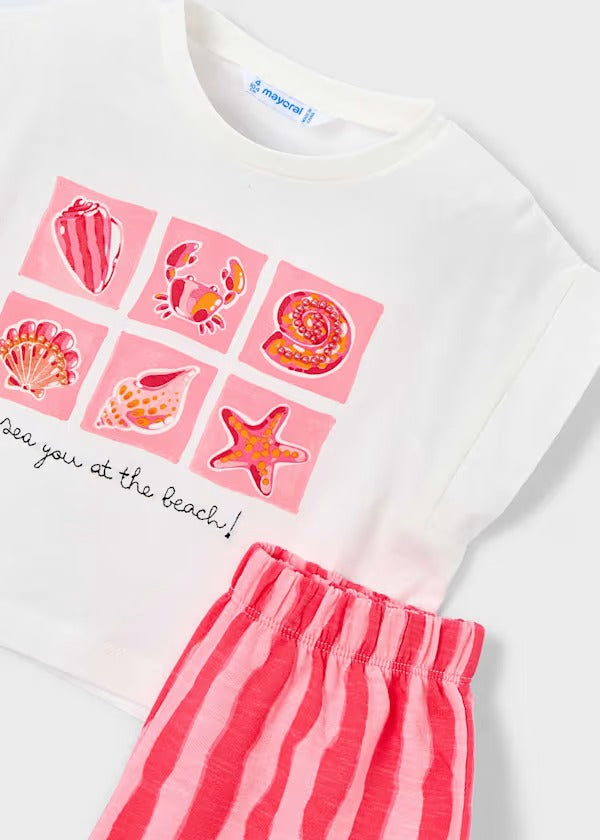 Mayoral Kız Çocuk Ovirsize Tshirt Şort Takım Pembe
