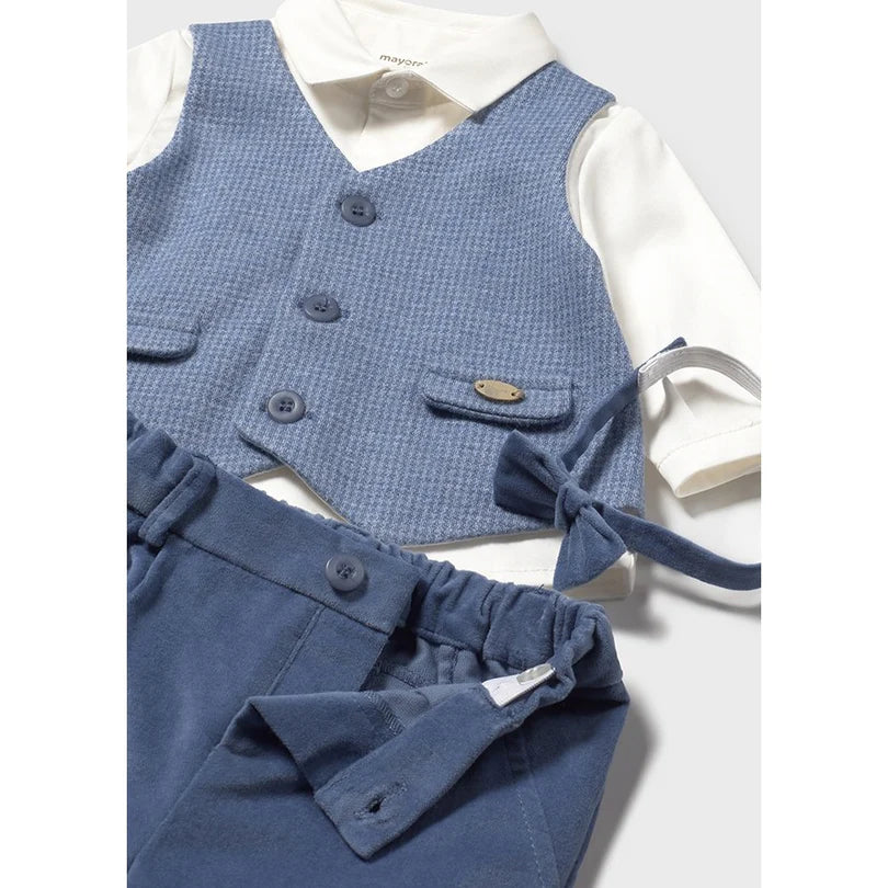 Mayoral Erkek Bebek Papyonlu Gömlek Yelek Pantolon Set Mavi