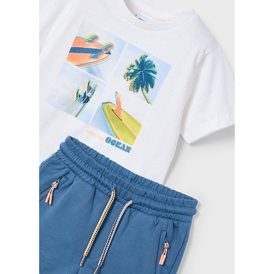 Mayoral Erkek Çocuk Kısa Kol Tshirt Şort Takım Mavi Beyaz