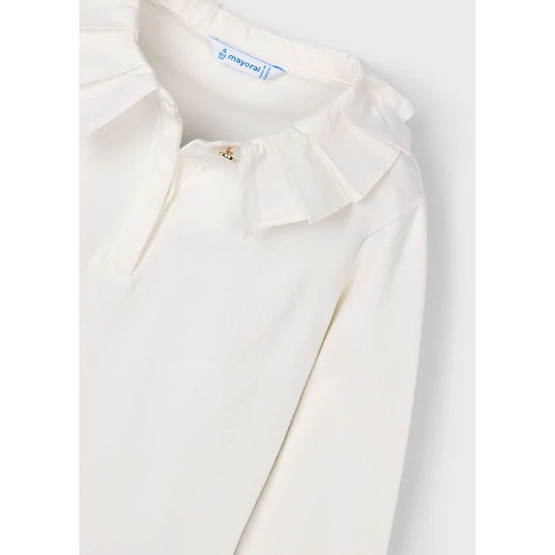 Mayoral Kız Çocuk Basic Uzun Kol Tshirt Ekru Fırfır Yaka