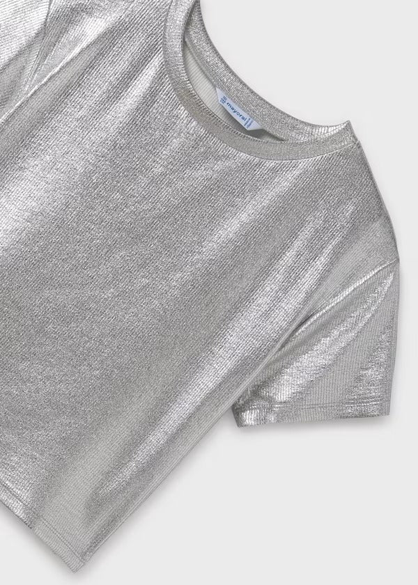 Mayoral Kız Çocuk Nervürlü Crop Metalik Gümüş
