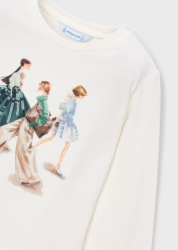 Mayoral Kız Çocuk Uzun Kol Tshirt Balerin Baskılı Ekru Yeşil