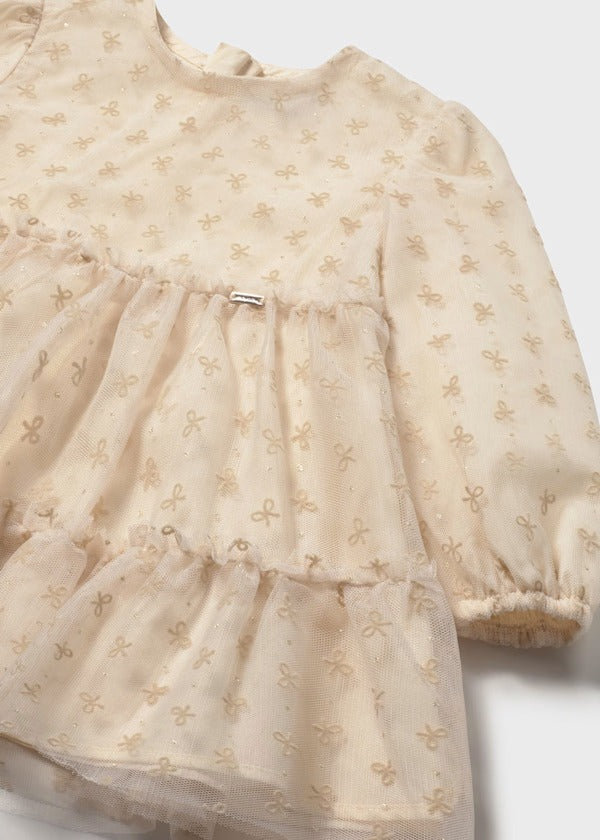 Mayoral Kız Çocuk Uzun Kol Tül Elbise Krem