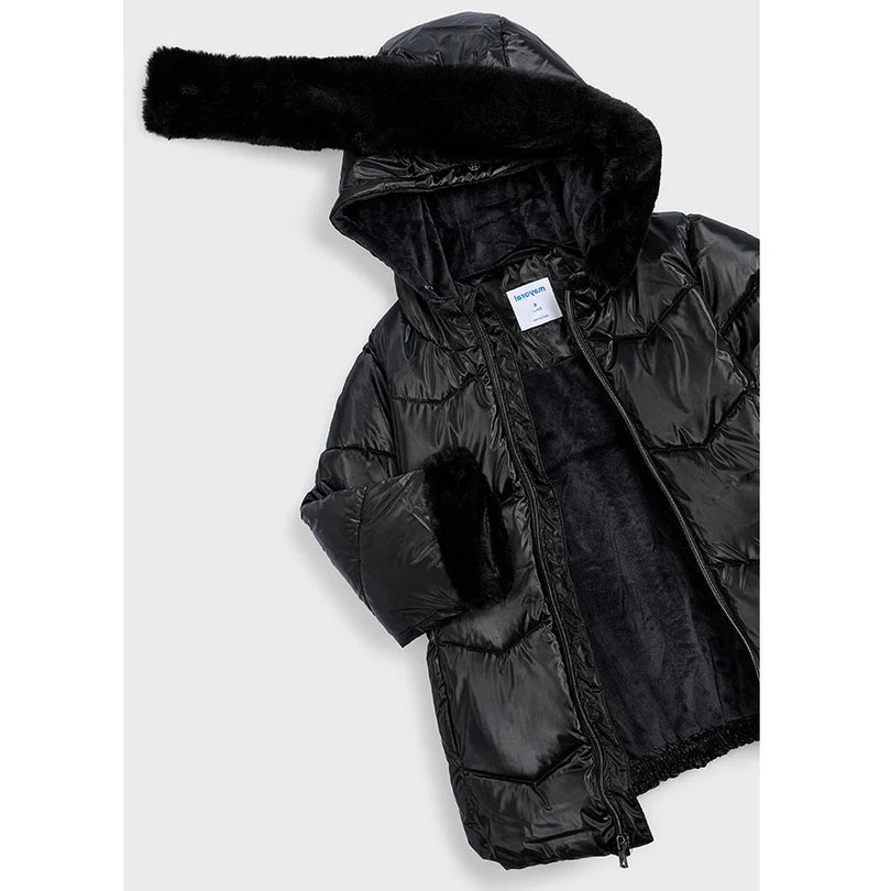 Mayoral Kız Çocuk Uzun Mont Kapüşonlu Kürklü Siyah