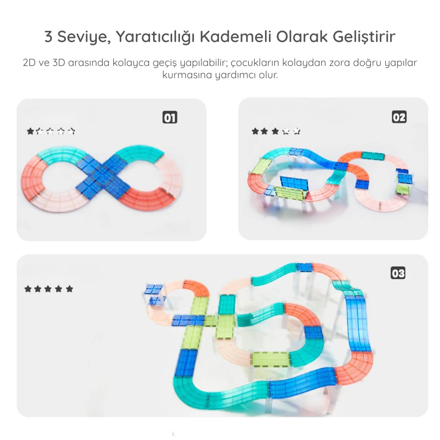 Mideer Magnetic Tiles Arabalı Yarış Pisti