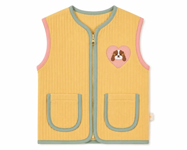 Miela Kids Kontrast Biyeli Kapitone Yelek Love Dog Sarı