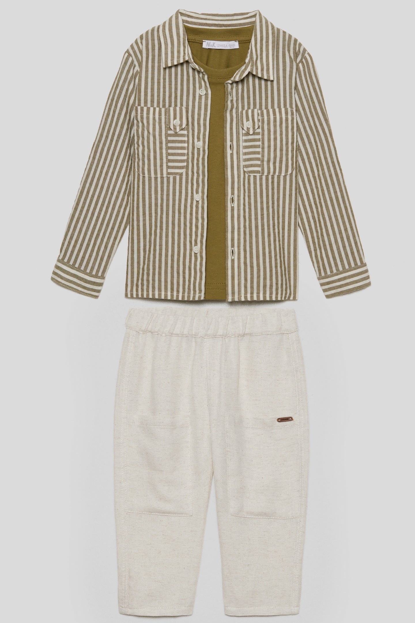 NK Kids Erkek Bebek Gömlek Çizgili Yeşil