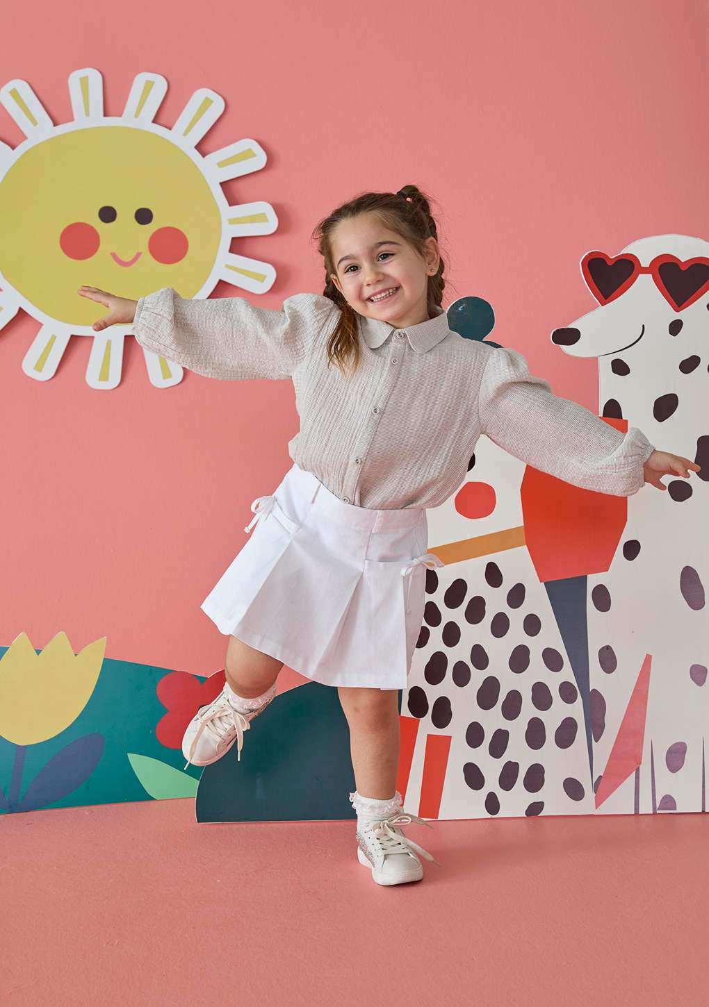 Patique Kız Çocuk Etek Beyaz Denim Pileli Fermuarlı