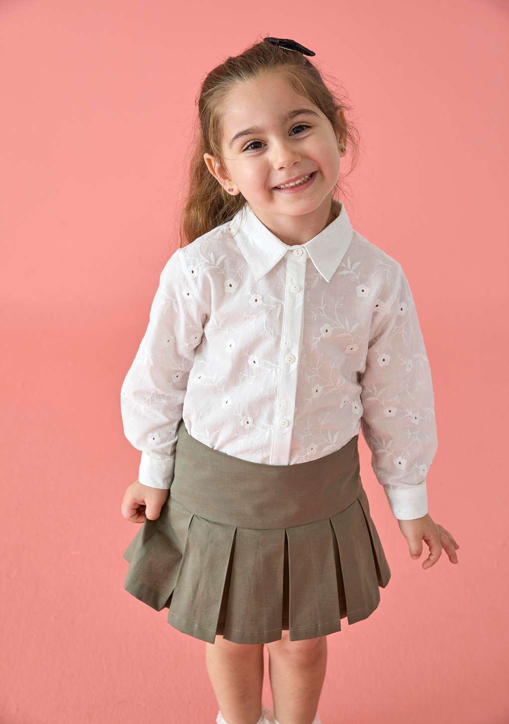 Patique Kız Çocuk Etek Pileli Fermuarlı Haki