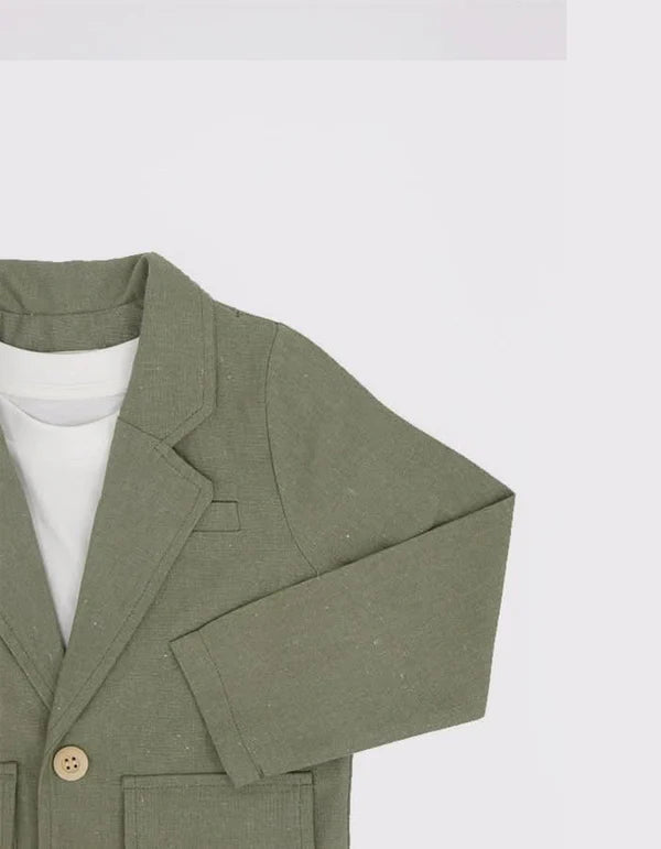 Rg Erkek Çocuk Üçlü Keten Takım Elbise Haki