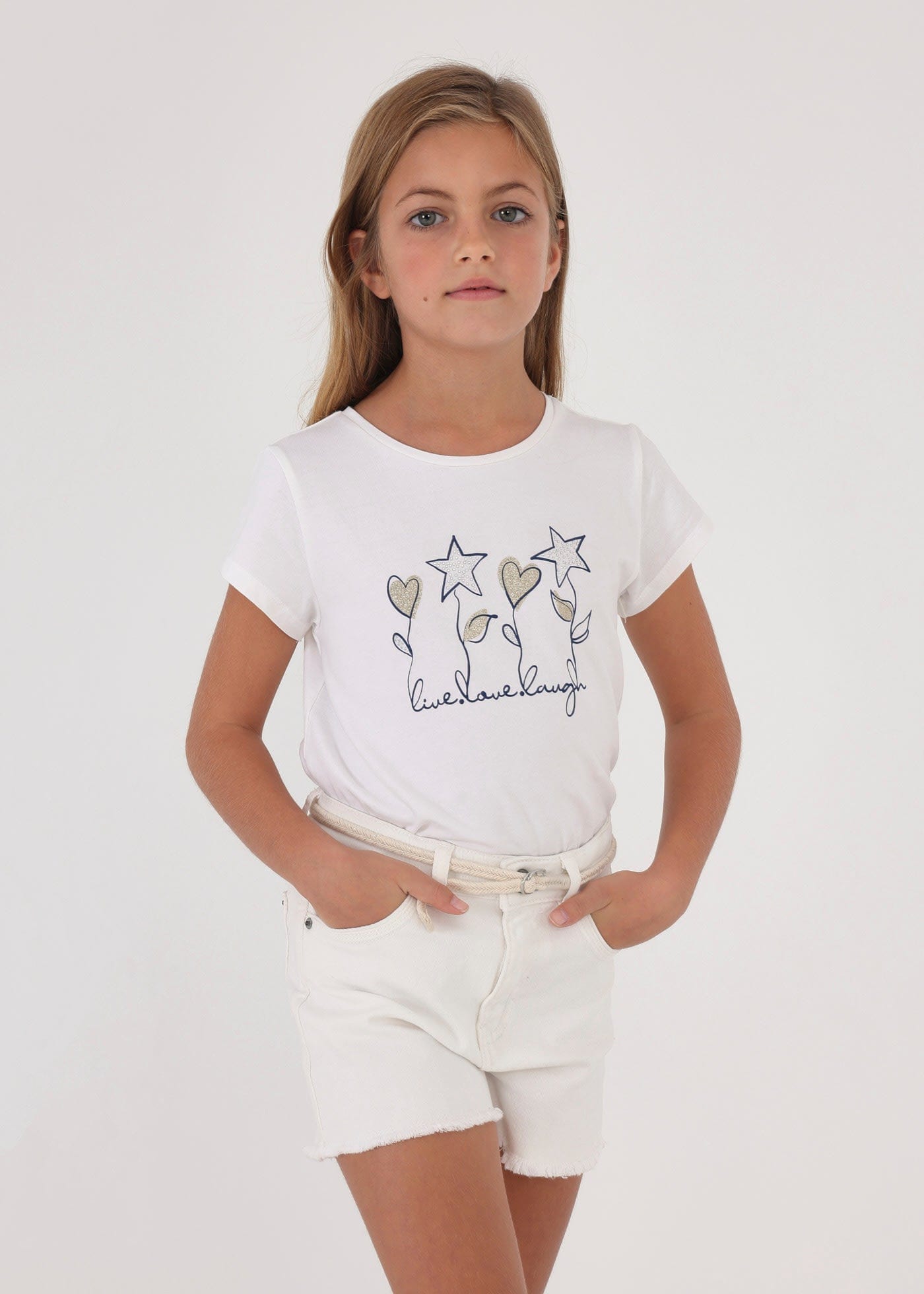 Mayoral Şort Mayoral Kız Çocuk Kemerli Şort Beyaz