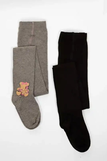 Katia&Bony 2 li Paket Bebek Külotlu Çorap Fancy Gri/Siyah