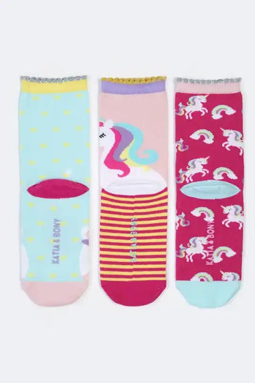 Katia&Bony 3 lü Kız Çocuk Soket Çorap Unicorn Desenli