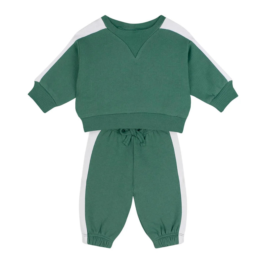 Antebies Bebek Sweatshirt Pantolon Set Kontrast Yeşil