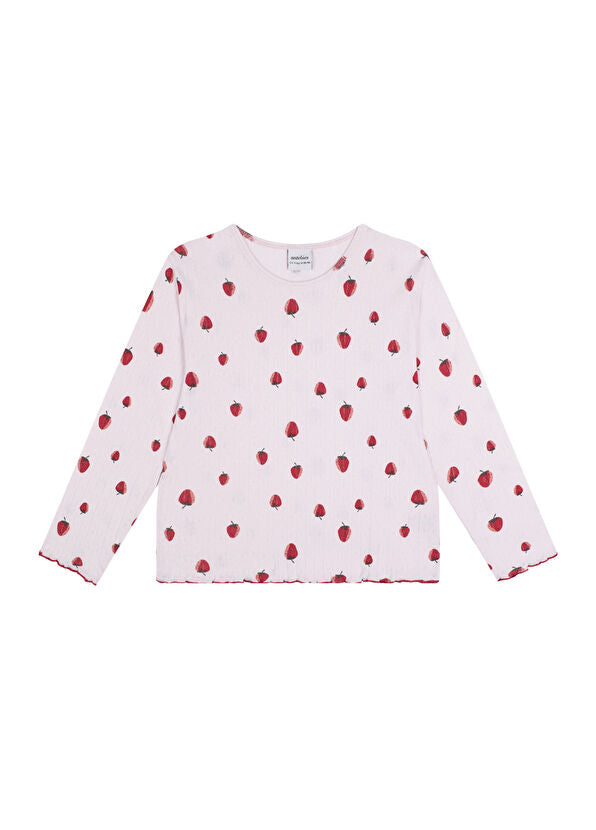 Antebies Uzun Kollu Kız Çocuk Pijama Takımı Pembe Çilek Desenli