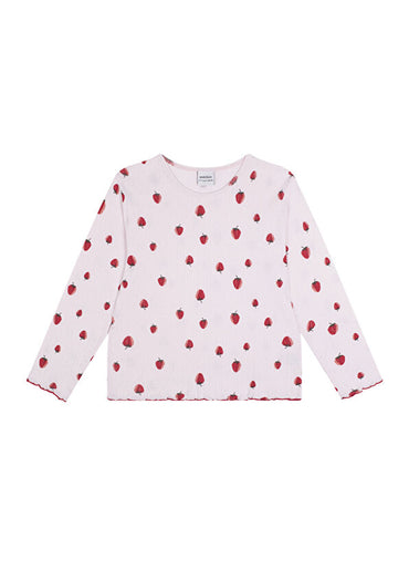 Antebies Uzun Kollu Kız Çocuk Pijama Takımı Pembe Çilek Desenli