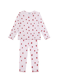 Antebies Uzun Kollu Kız Çocuk Pijama Takımı Pembe Çilek Desenli