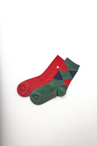 Katia & Bony Çocuk Çizgi Desenli Zımba Detaylı 2 li Soket Çorap Yeşil-Bordo