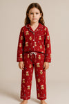 Katia & Bony Kız Çocuk Teddy Desenli Yılbaşı Temalı Pijama Takımı Kırmızı