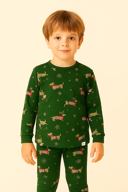 Katia & Bony Çocuk Yılbaşı Temalı Pijama Takımı Yeşil