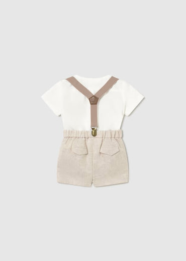 Mayoral Erkek Bebek Askılı Şort ve Gömlek Takımı Krem