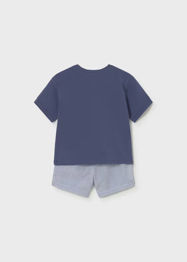 Mayoral Erkek Bebek Kısa Kol Şort Tshirt Takım Çizgili Lacivert