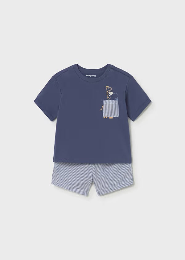 Mayoral Erkek Bebek Kısa Kol Şort Tshirt Takım Çizgili Lacivert