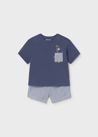 Mayoral Erkek Bebek Kısa Kol Şort Tshirt Takım Çizgili Lacivert