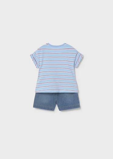 Mayoral Erkek Bebek Kısa Kol Şort Tshirt Takım Denim Çizgili