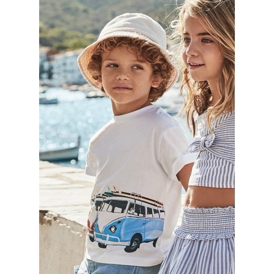 Mayoral Erkek Çocuk Kısa Kol Tshirt Karavan Baskılı Beyaz
