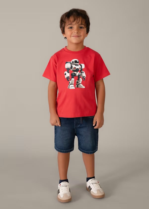 Mayoral Erkek Çocuk Kısa Kol Tshirt Kırmızı Robot Baskı