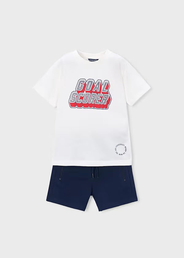 Mayoral Erkek Çocuk Kısa Kol Tshirt Şort Takım Beyaz Lacivert