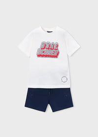 Mayoral Erkek Çocuk Kısa Kol Tshirt Şort Takım Beyaz Lacivert