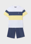 Mayoral Erkek Çocuk Kısa Kol Tshirt Şort Takım Çizgili Mavi