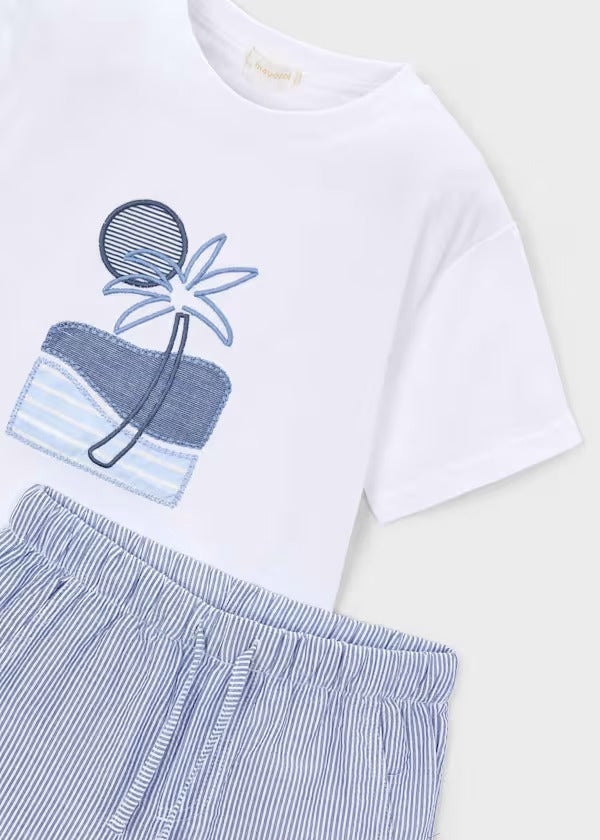 Mayoral Erkek Çocuk Kısa Kol Tshirt Şort Takım Çizgili Mavi 3218