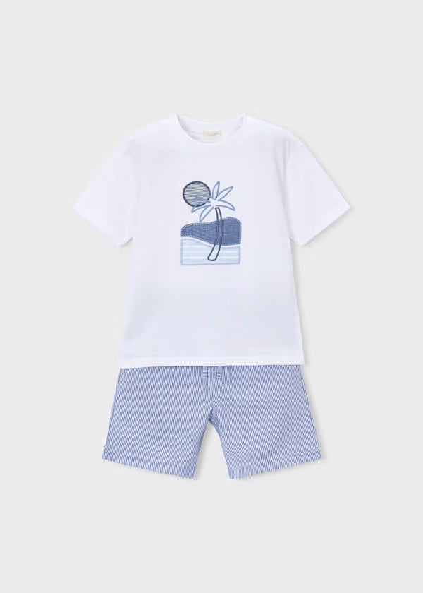 Mayoral Erkek Çocuk Kısa Kol Tshirt Şort Takım Çizgili Mavi 3218