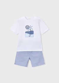 Mayoral Erkek Çocuk Kısa Kol Tshirt Şort Takım Çizgili Mavi 3218