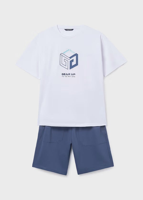 Mayoral Erkek Çocuk Kısa Kol Tshirt Şort Takımı Beyaz Mavi