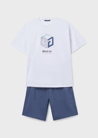 Mayoral Erkek Çocuk Kısa Kol Tshirt Şort Takımı Beyaz Mavi
