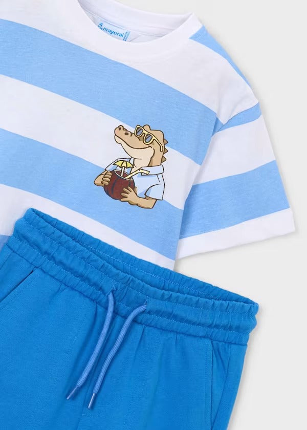 Mayoral Erkek Çocuk Kısa Kol Tshirt Ve Şort Takım Mavi Çizgili