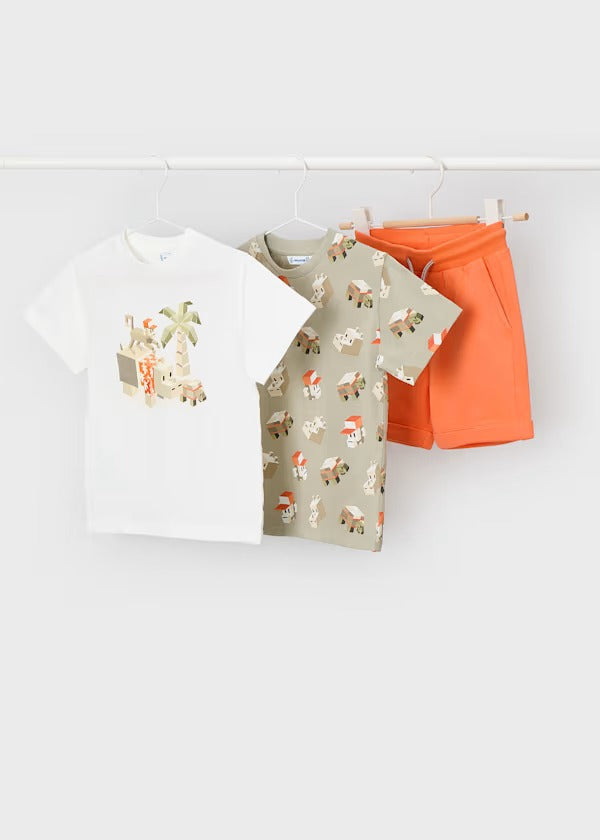 Mayoral Erkek Çocuk Kısa Kol Üçlü Tshirt Şort Takım Haki