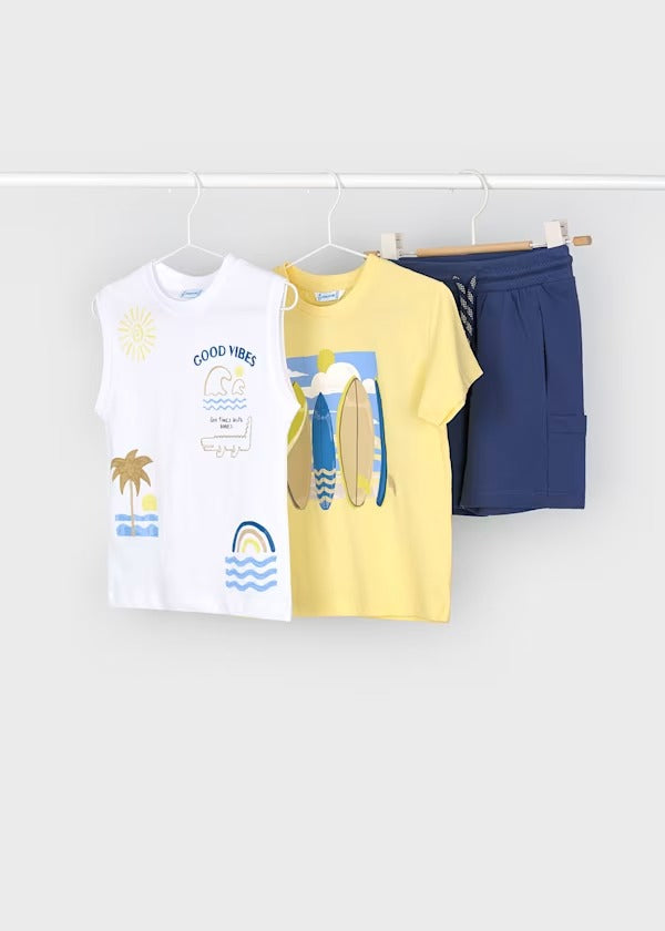 Mayoral Erkek Çocuk Kısa Kol Üçlü Tshirt Takım Sarı