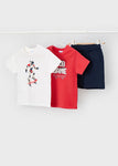 Mayoral Erkek Çocuk Tshirt Şort Takım Üçlü Kırmızı Beyaz