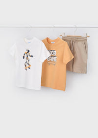 Mayoral Erkek Çocuk Üçlü Kısa Kol Tshirt Şort Takım Turuncu