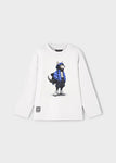Mayoral Erkek Çocuk Uzun Kol Tshirt Kurt Baskılı Beyaz