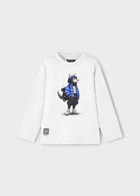 Mayoral Erkek Çocuk Uzun Kol Tshirt Kurt Baskılı Beyaz