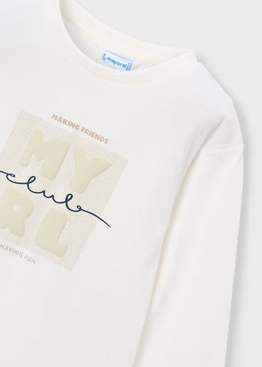 Mayoral Erkek Çocuk Uzun Kol Tshirt Logo Baskılı Beyaz